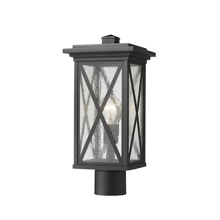 Brookside 1 Light Outdoor Post Mount Fixture, Black And Clear Seedy